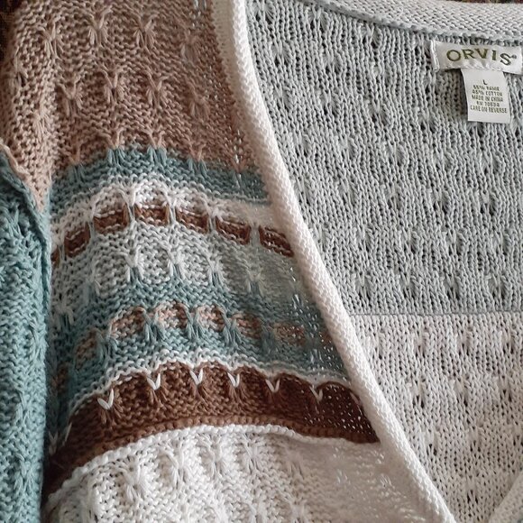Orvis Colorblock Cardigan Sweater Y2K  Button Front Patchwork Vintage L - Picture 2 of 5